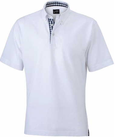 Polo uni Homme manches courtes, col fantaisie vichy