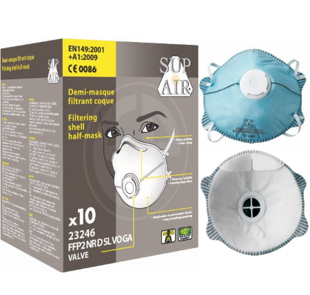Bo�te de 10 Masques coque avec soupape FFP2 SL VO-GA (charbon actif) 23246