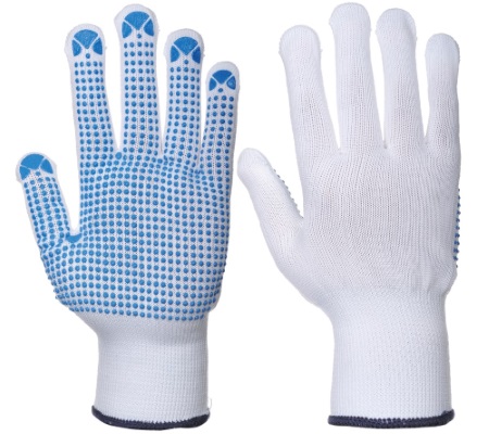 Gant Polyamide blanc tricot� � picots PVC bleu 1 face
